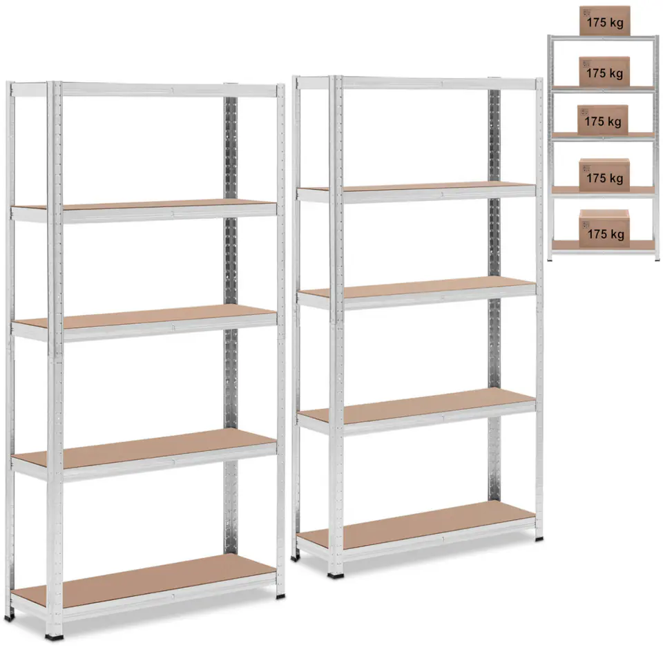 ⁨Metal storage rack 5 shelves 875 kg 90 x 30 x 180 cm gray 2 pcs.⁩ at Wasserman.eu