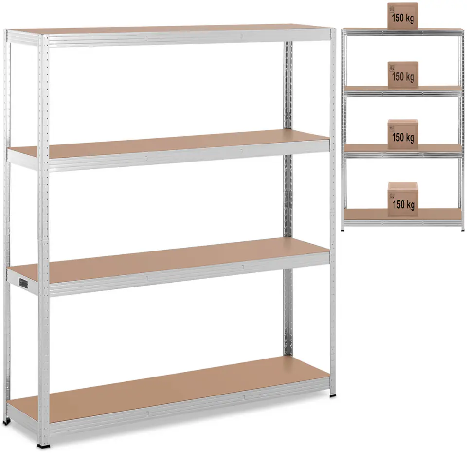 ⁨Metal storage rack 4 shelves 600 kg 160 x 40 x 180 cm grey⁩ at Wasserman.eu