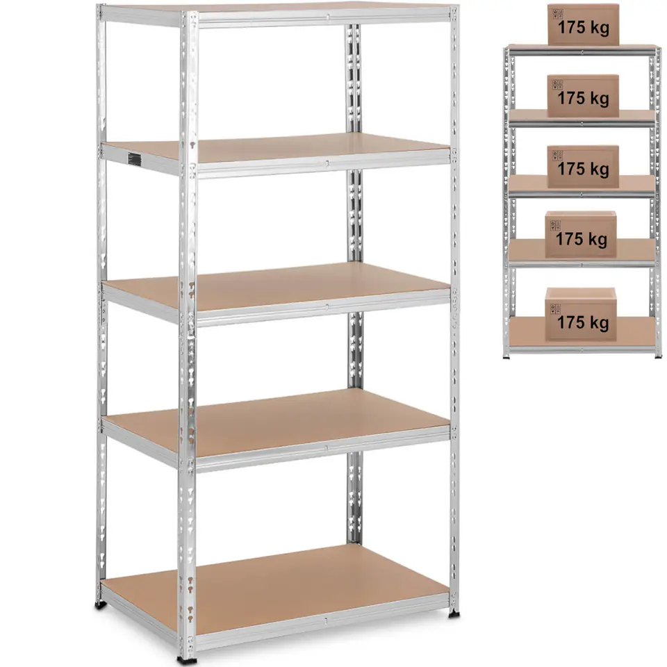 ⁨Metal storage rack 5 shelves 875 kg 90 x 60 x 180 cm grey⁩ at Wasserman.eu