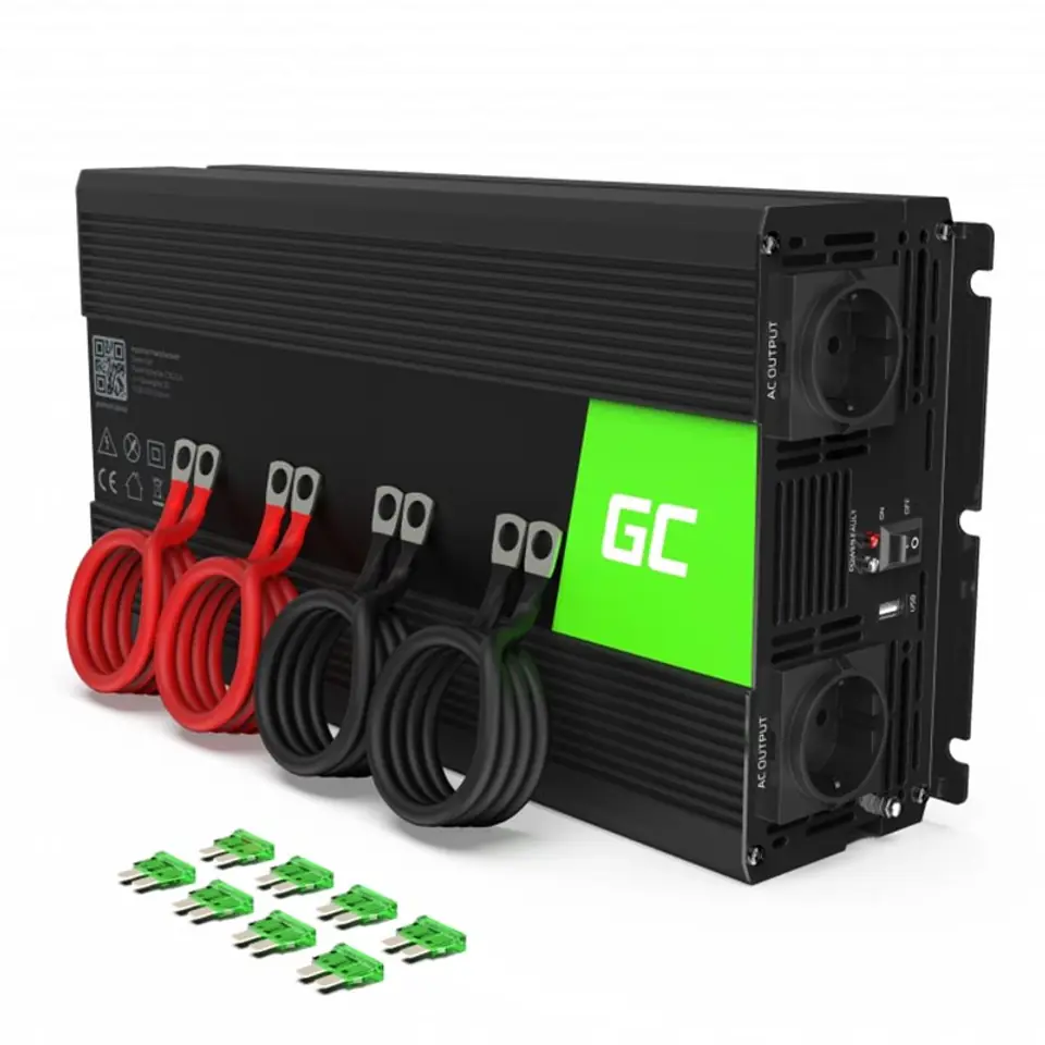 ⁨Green Cell INV10 power adapter/inverter Auto 2000 W Black⁩ at Wasserman.eu