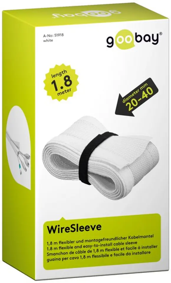 ⁨Osłona kabli na rzep WireSleeve Goobay 1,8m Biała⁩ w sklepie Wasserman.eu