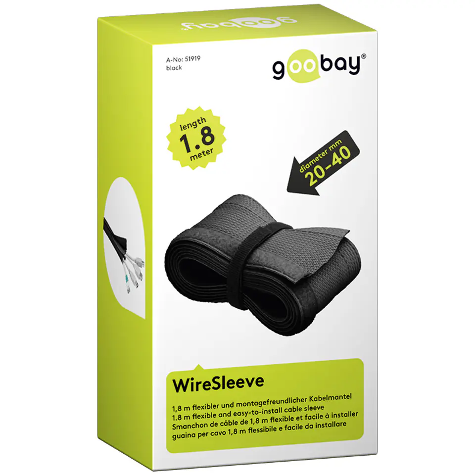 ⁨WireSleeve Goobay Velcro Cable Sheath 1,8m Black⁩ at Wasserman.eu