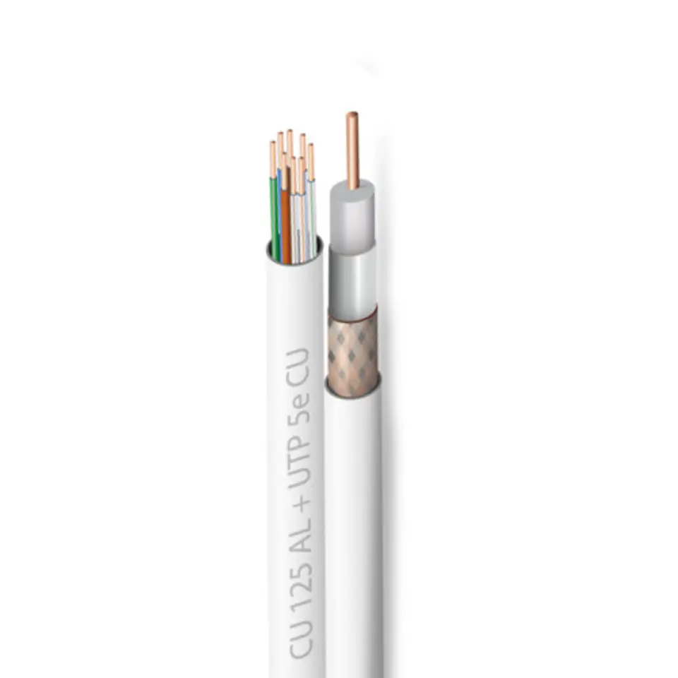 ⁨Kabel 2w1 Skrętka CAT5e CU + antenowy RG6 CU 100m⁩ w sklepie Wasserman.eu