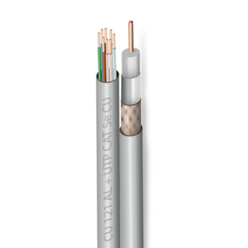 ⁨Kabel 2w1 Skrętka CAT5e CU + antenowy RG6 CU 150m⁩ w sklepie Wasserman.eu