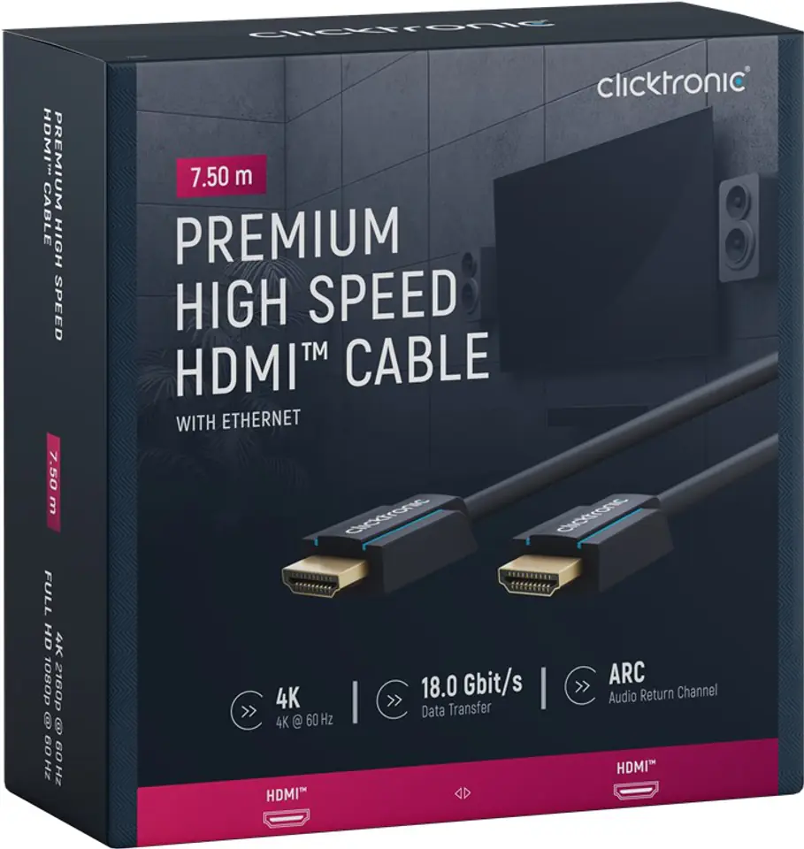 ⁨CLICKTRONIC HDMI 2.0 Cable 4K 60Hz 7.5m⁩ at Wasserman.eu