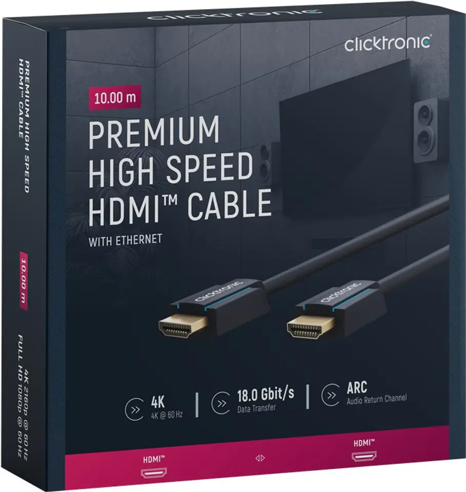 ⁨CLICKTRONIC HDMI 2.0 cable 4K 60Hz 10m⁩ at Wasserman.eu