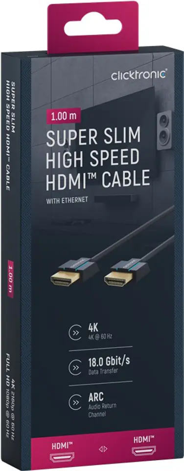 ⁨CLICKTRONIC Kabel HDMI 2.0 4K 60Hz Super Slim 1m⁩ w sklepie Wasserman.eu