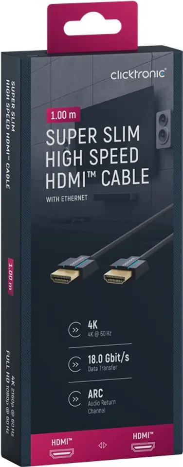 ⁨CLICKTRONIC HDMI 2.0 Cable 4K 60Hz Super Slim 1m⁩ at Wasserman.eu