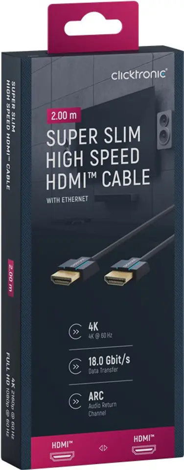 ⁨CLICKTRONIC Kabel HDMI 2.0 4K 60Hz Super Slim 2m⁩ w sklepie Wasserman.eu