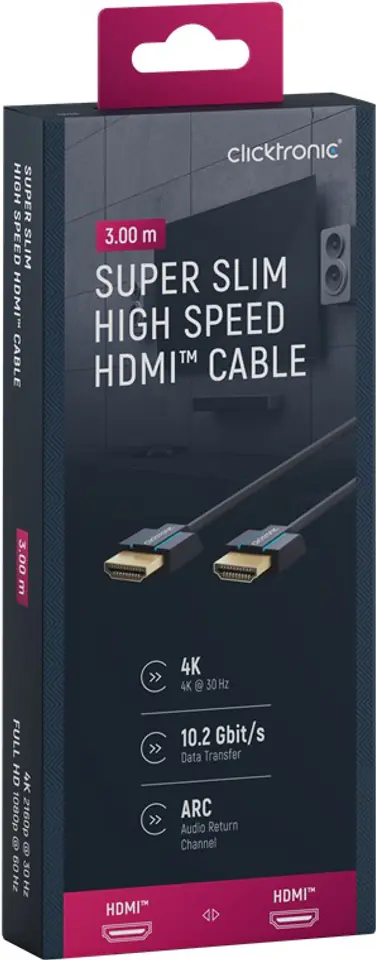 ⁨CLICKTRONIC Kabel HDMI 2.0 4K 60Hz Super Slim 3m⁩ w sklepie Wasserman.eu