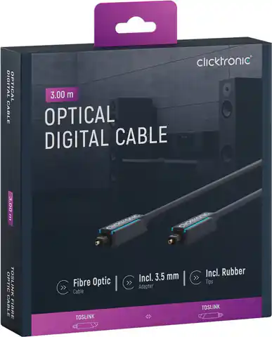 ⁨CLICKTRONIC Kabel optyczny Toslink + ad. Jack 3m⁩ w sklepie Wasserman.eu