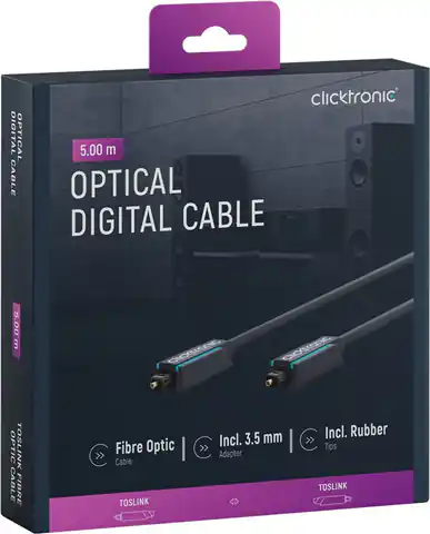 ⁨CLICKTRONIC Kabel optyczny Toslink + ad. Jack 5m⁩ w sklepie Wasserman.eu