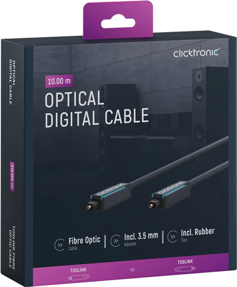 ⁨CLICKTRONIC Kabel optyczny Toslink + ad. Jack 10m⁩ w sklepie Wasserman.eu