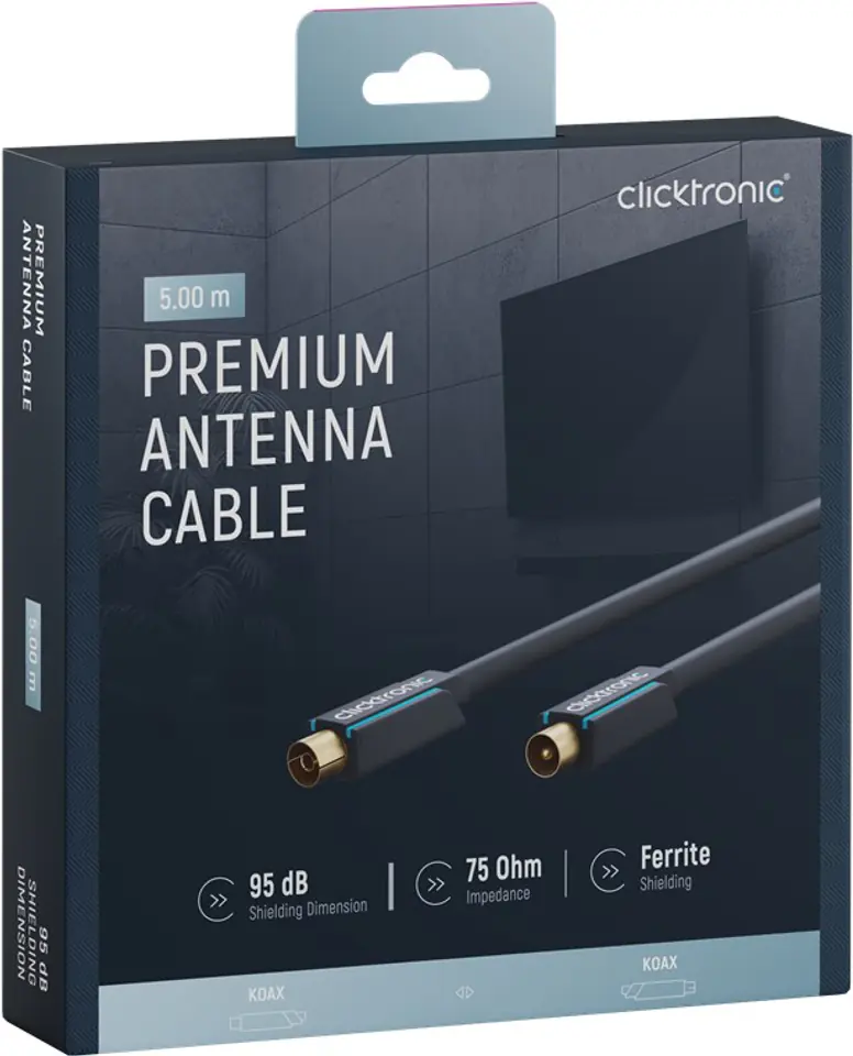 ⁨CLICKTRONIC Przyłącze TV IEC kabel antenowy 5m⁩ w sklepie Wasserman.eu