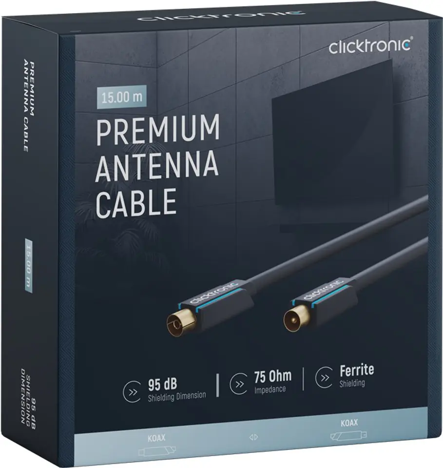 ⁨CLICKTRONIC TV connection IEC antenna cable 15m⁩ at Wasserman.eu