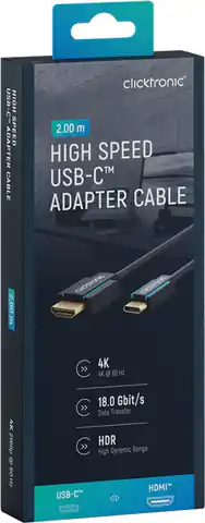 ⁨CLICKTRONIC USB-C - HDMI 2.0 cable 4K 60Hz 2m⁩ at Wasserman.eu