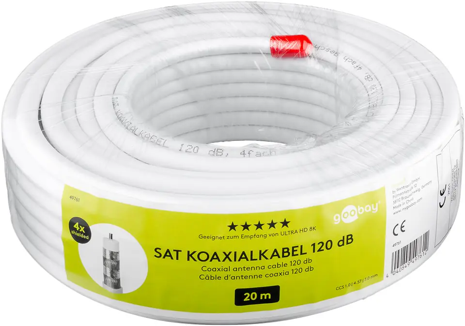 ⁨Kabel Koncentryczny RG6 Goobay 4xEKR 120dB CCS 20m⁩ w sklepie Wasserman.eu