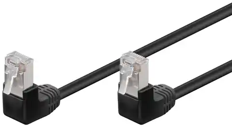 ⁨Kabel LAN Patchcord CAT 5E F/UTP 2x90 CZARNY 0,5m⁩ w sklepie Wasserman.eu