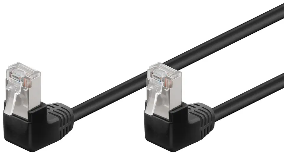 ⁨Kabel LAN Patchcord CAT 5E F/UTP 2x90 CZARNY 0.5m⁩ w sklepie Wasserman.eu