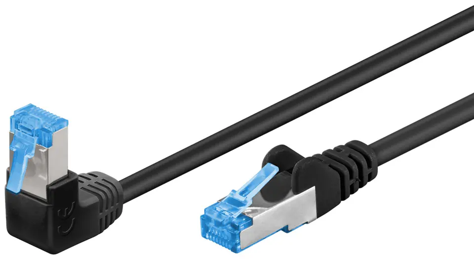 ⁨Kabel LAN Patchcord CAT 6A S/FTP 1x90 czarny 0,25m⁩ w sklepie Wasserman.eu