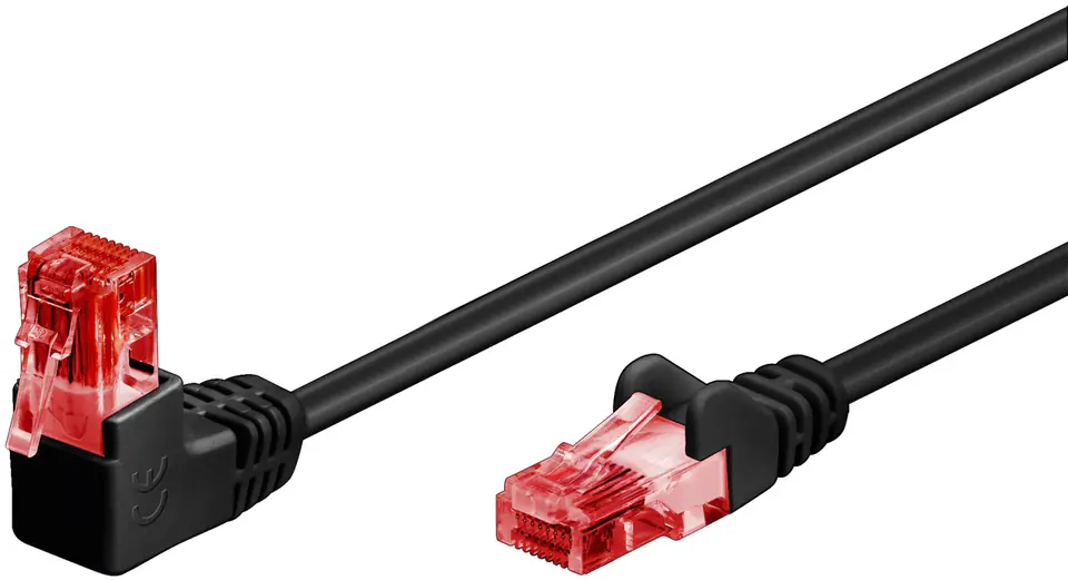 ⁨Kabel LAN Patchcord CAT 6 U/UTP 1x90 CZARNY 0,25m⁩ w sklepie Wasserman.eu