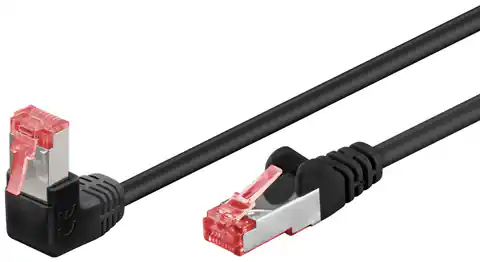 ⁨Kabel LAN Patchcord CAT 6 S/FTP 1x90 CZARNY 1m⁩ w sklepie Wasserman.eu