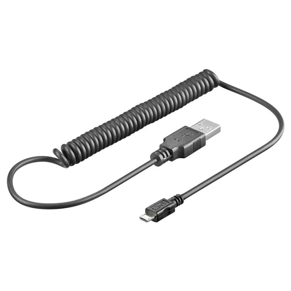 ⁨USB - microUSB cable spiral 40-100cm Goobay⁩ at Wasserman.eu