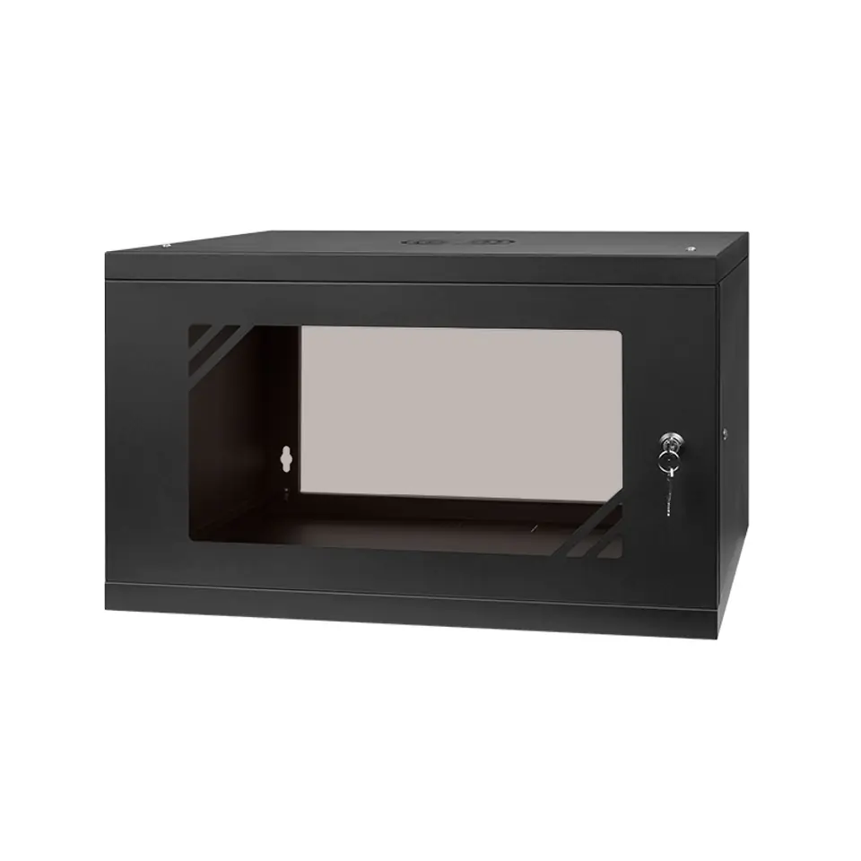 ⁨RACK Cabinet 19'' 6U 600x450mm BLACK Glass Door⁩ at Wasserman.eu