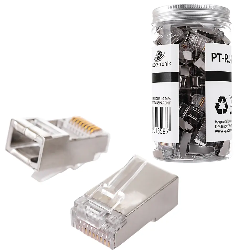 ⁨Wtyk RJ45 przelotowy kat5e FTP PT-RJ455FT-0 100szt⁩ w sklepie Wasserman.eu