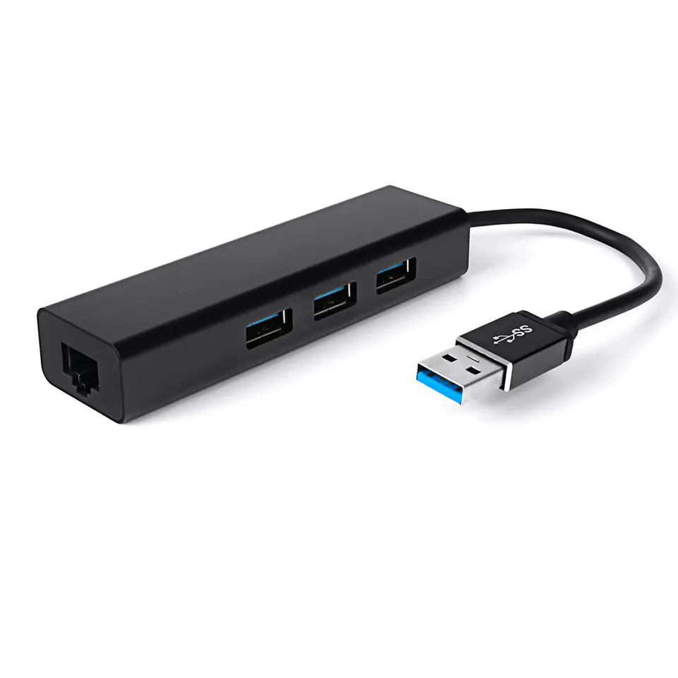 ⁨Multiport HUB USB na 3 USB + RJ45 SPU-M06 czarny⁩ w sklepie Wasserman.eu