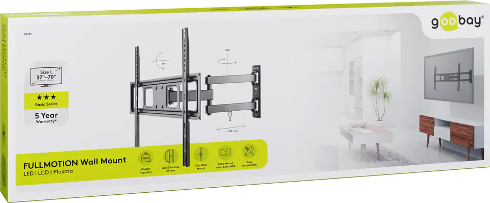 ⁨TV Mount Goobay BASIC FULLMOTION L 37"-70" 35kg⁩ at Wasserman.eu