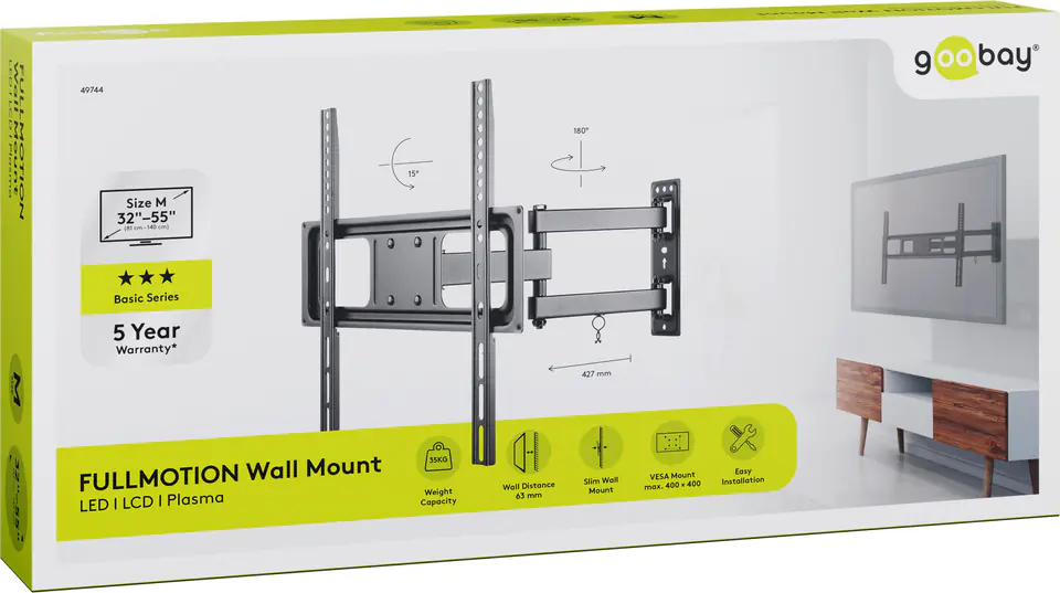 Uchwyt TV Goobay BASIC FULLMOTION M 32"-55" 35kg w sklepie Wasserman.eu
