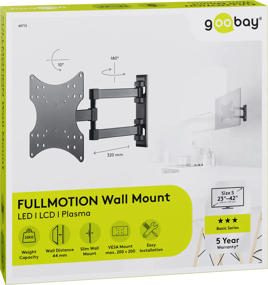 ⁨Uchwyt TV Goobay BASIC FULLMOTION S 23"-42" 20kg⁩ w sklepie Wasserman.eu