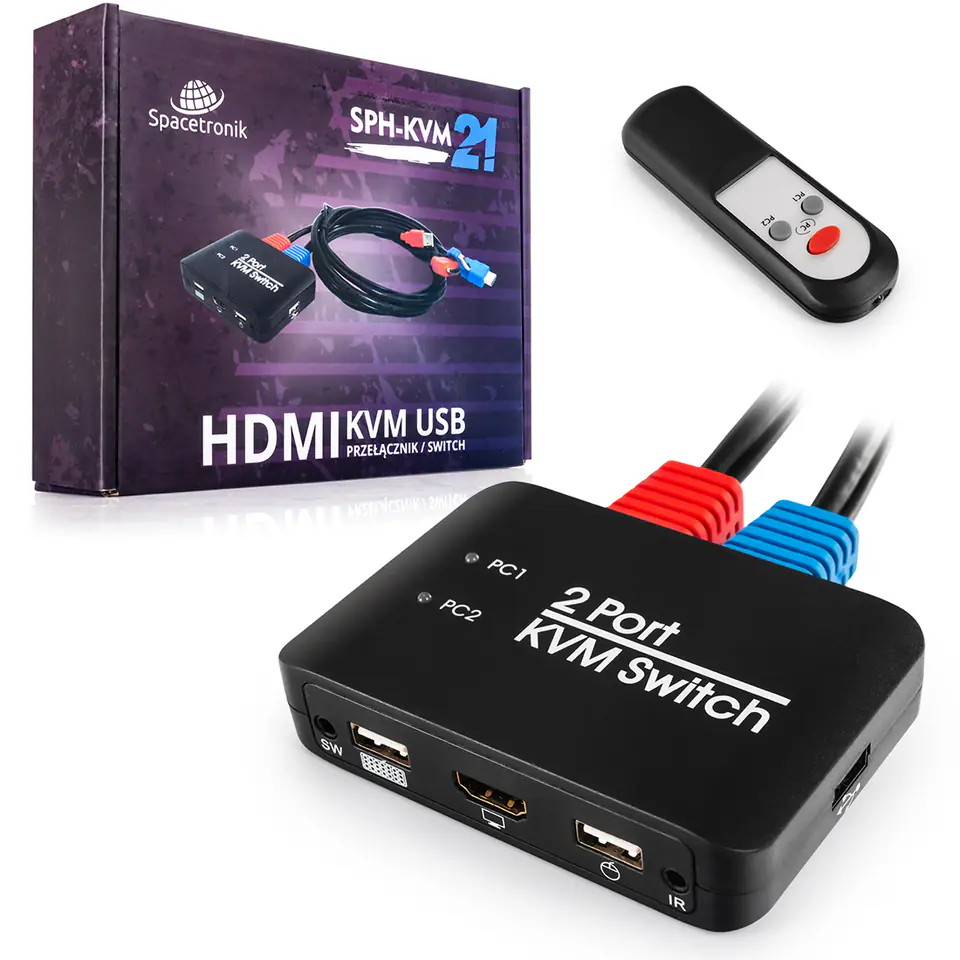 ⁨Switch KVM USB + HDMI 2/1 Spacetronik SPH-KVM21⁩ w sklepie Wasserman.eu