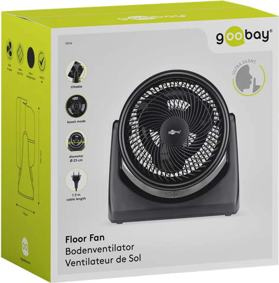 ⁨Floor fan 9" 30W Goobay black⁩ at Wasserman.eu