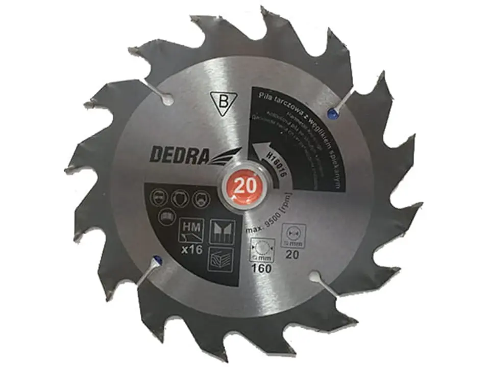 ⁨Wood circular saw Dedra carbide (160 mm, 16 teeth)⁩ at Wasserman.eu