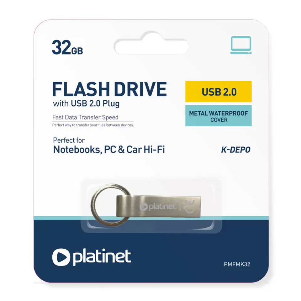 ⁨Pendrive 32GB USB 2.0 K-DEPO Platinet Metal UDP Waterproof 44850 srebrny⁩ w sklepie Wasserman.eu