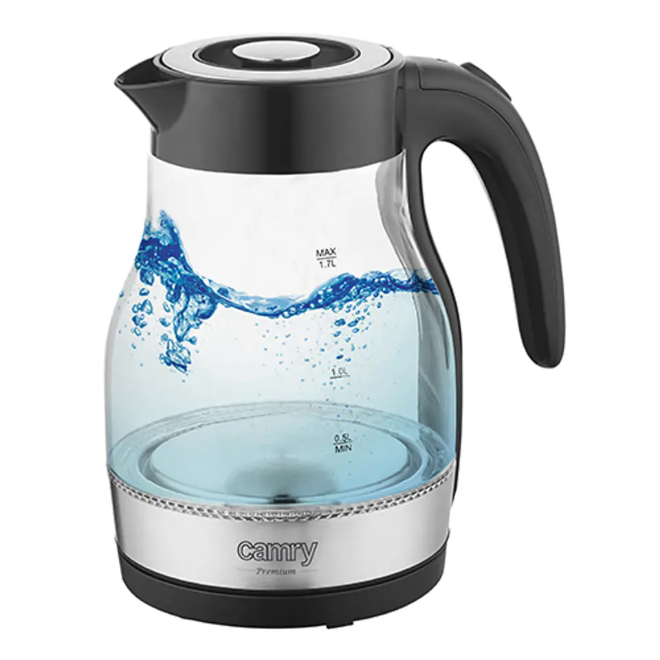 ⁨Camry Kettle CR 1300 Electric, 2200 W, 1.7 L, Stainless steel, 360° rotational base, Black⁩ at Wasserman.eu