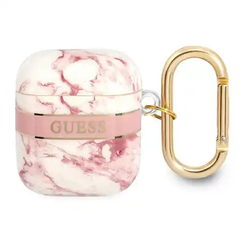 ⁨Guess GUA2HCHMAP AirPods cover różowy/pink Marble Strap Collection⁩ w sklepie Wasserman.eu
