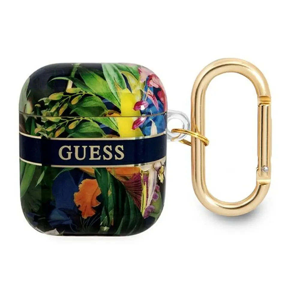 ⁨Guess GUA2HHFLB AirPods cover blue/blue Flower Strap Collection⁩ at Wasserman.eu