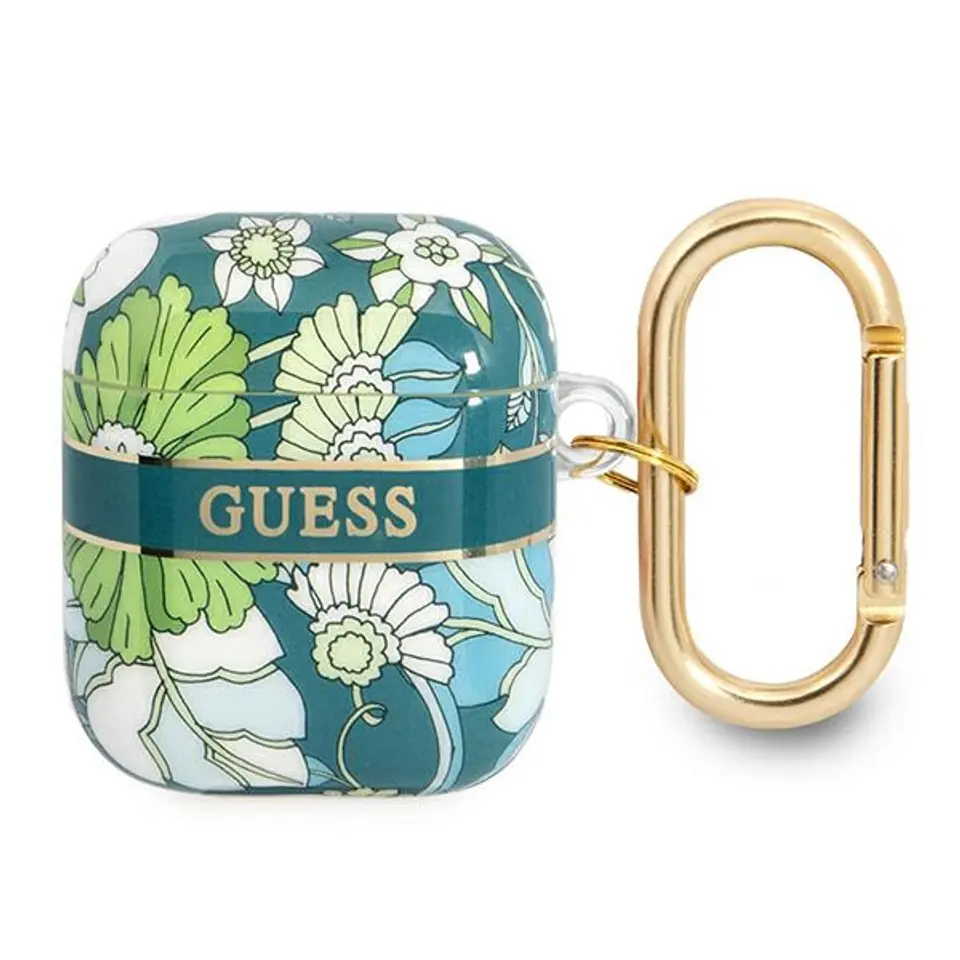 ⁨Guess GUA2HHFLN AirPods cover zielony/green Flower Strap Collection⁩ w sklepie Wasserman.eu