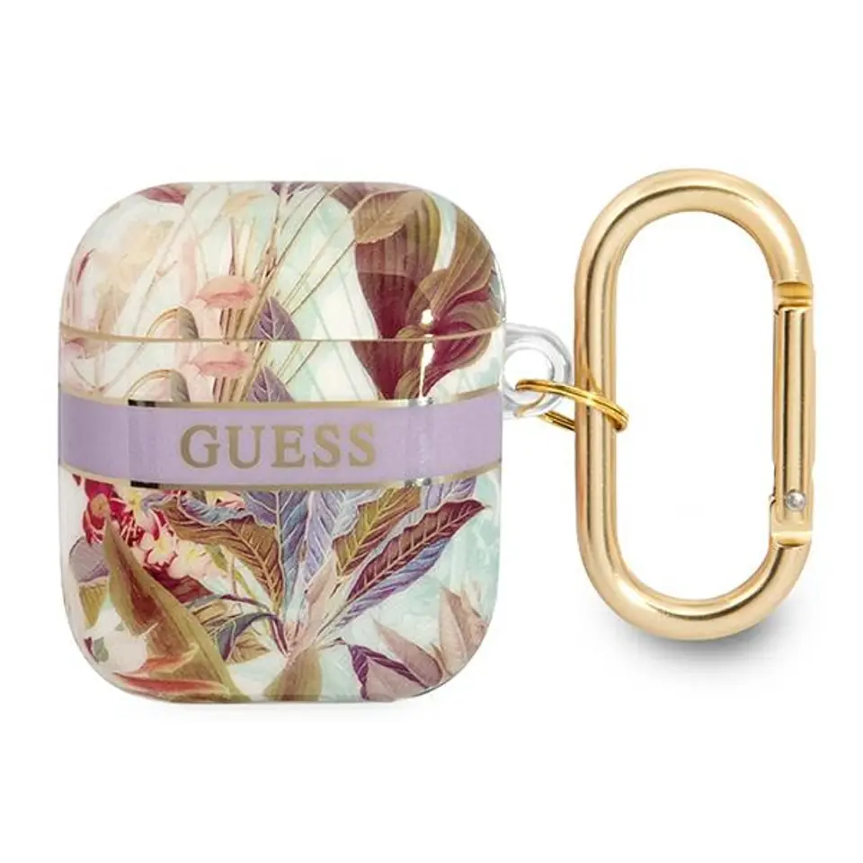 ⁨Guess GUA2HHFLU AirPods cover purple/purple Flower Strap Collection⁩ at Wasserman.eu