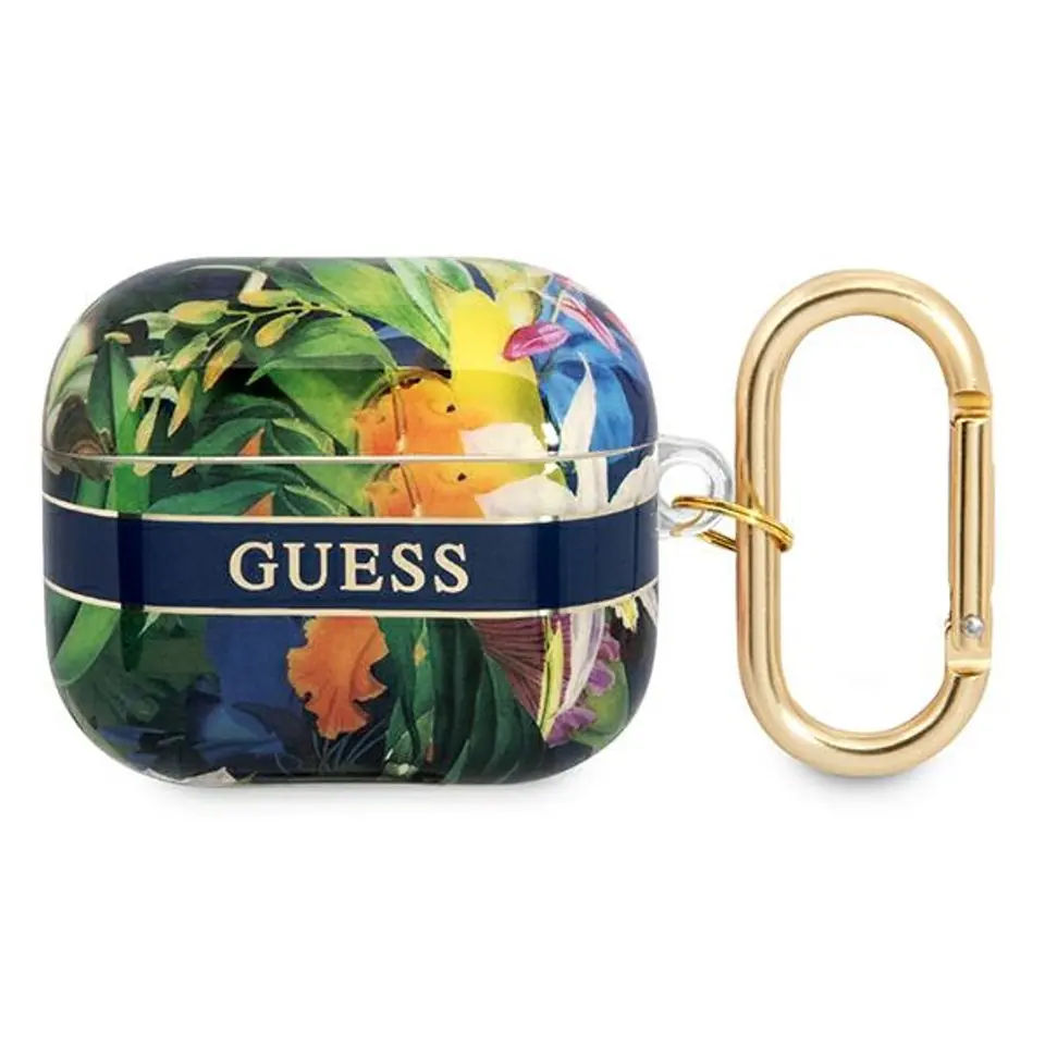 ⁨Guess GUA3HHFLB AirPods 3 cover blue/blue Flower Strap Collection⁩ at Wasserman.eu