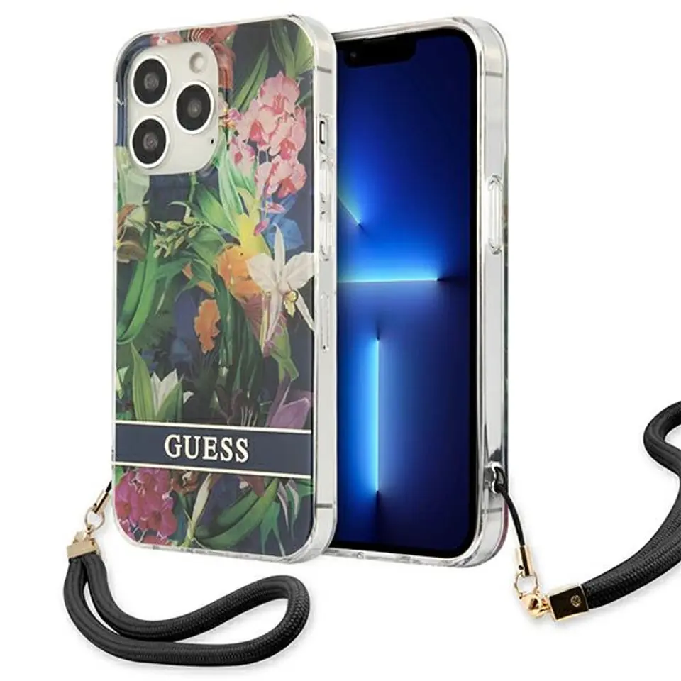 ⁨Guess GUHCP13LHFLSB iPhone 13 Pro / 13 6.1" blue/blue hardcase Flower Strap⁩ at Wasserman.eu