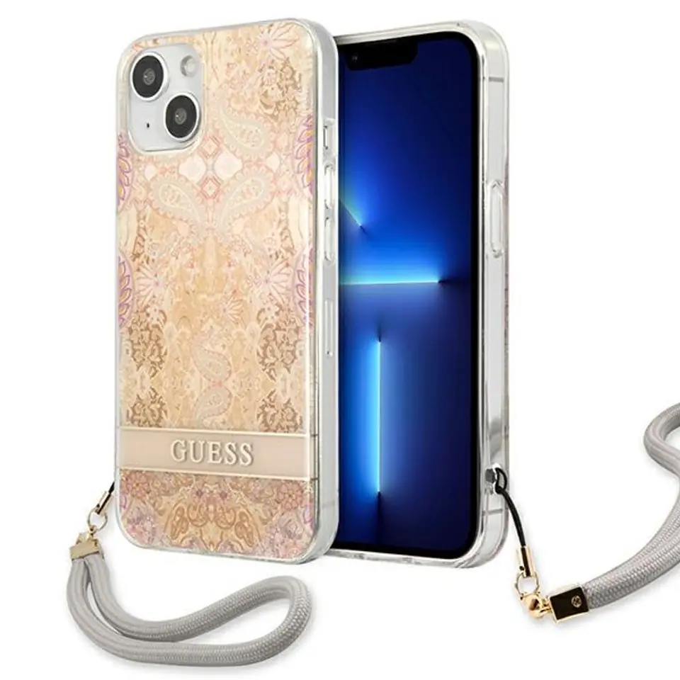 ⁨Guess GUHCP13SHFLSD iPhone 13 mini 5,4" złoty/gold hardcase Flower Strap⁩ w sklepie Wasserman.eu