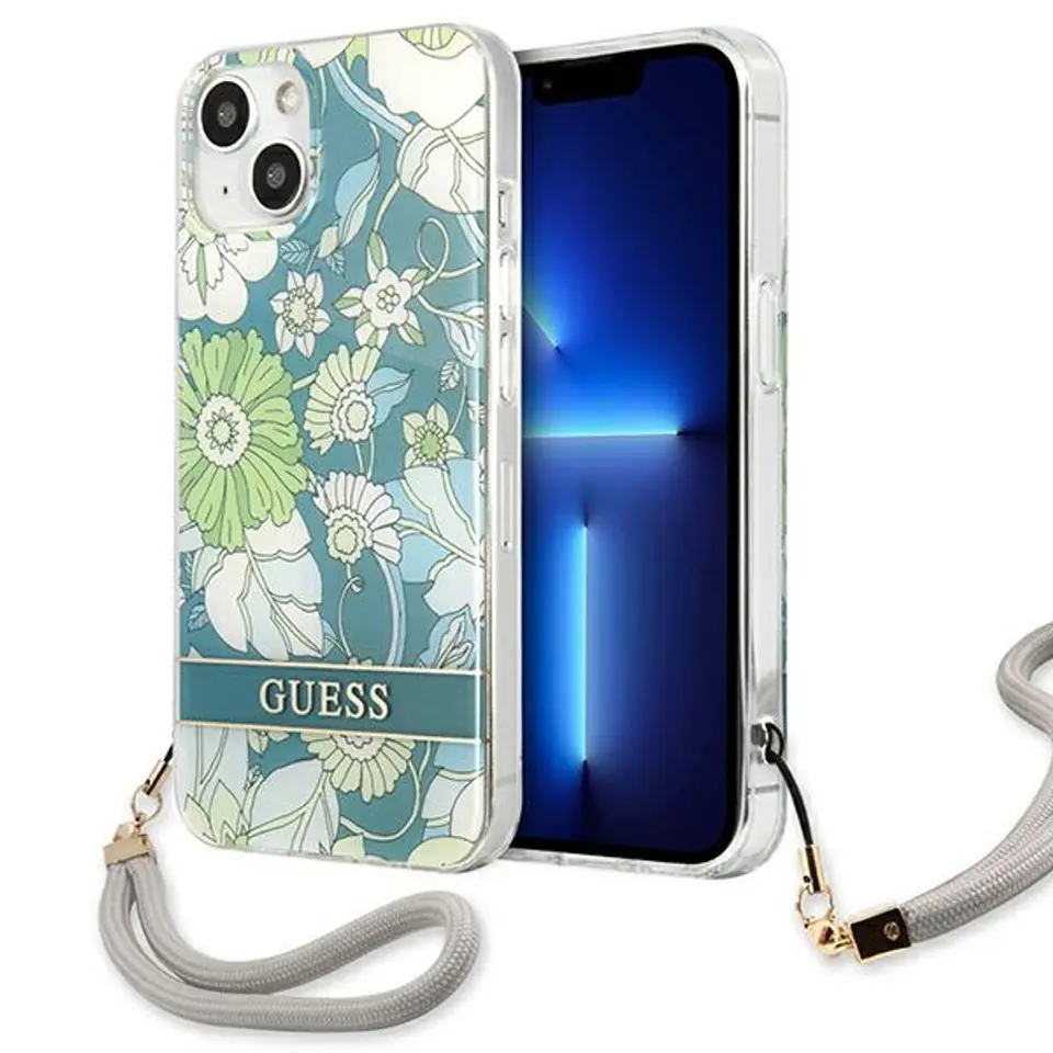 ⁨Guess GUHCP13SHFLSN iPhone 13 mini 5,4" zielony/green hardcase Flower Strap⁩ w sklepie Wasserman.eu