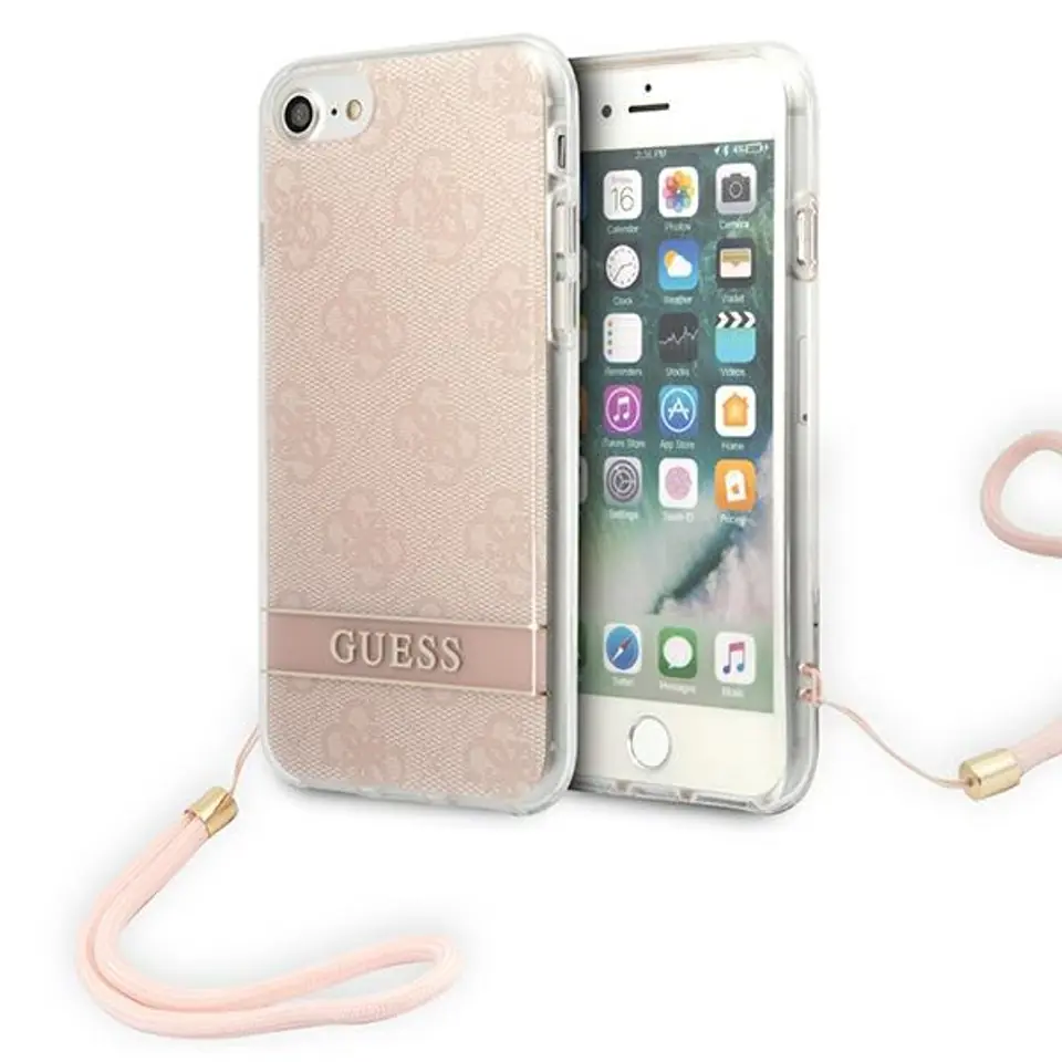 ⁨Guess 4G Print Cord - iPhone SE 2022 / SE 2020 / 8 / 7 (Pink) Bow Case⁩ at Wasserman.eu