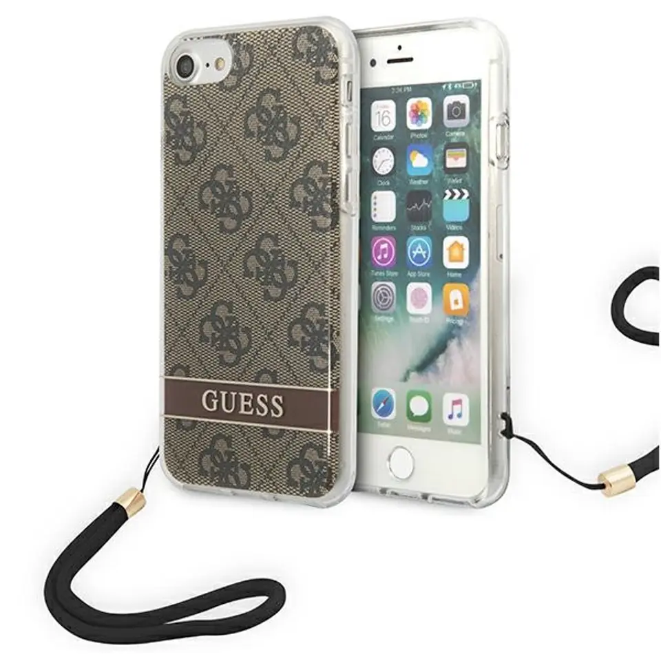⁨Guess GUOHCI8H4STW iPhone SE 2022 / SE 2020 / 7/ 8 brown/brown hardcase 4G Print Strap⁩ at Wasserman.eu