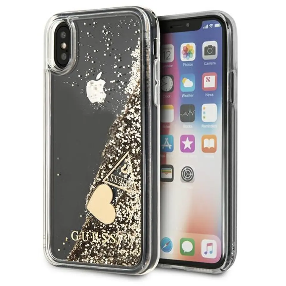 ⁨Guess GUOHCPXGLHFLGO iPhone X/Xs gold/złoty hard case Glitter Charms⁩ w sklepie Wasserman.eu