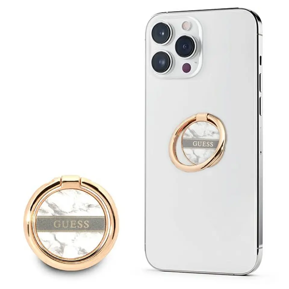 ⁨Guess Ring Stand Marble - Magnetic Phone Finger Holder (White)⁩ at Wasserman.eu